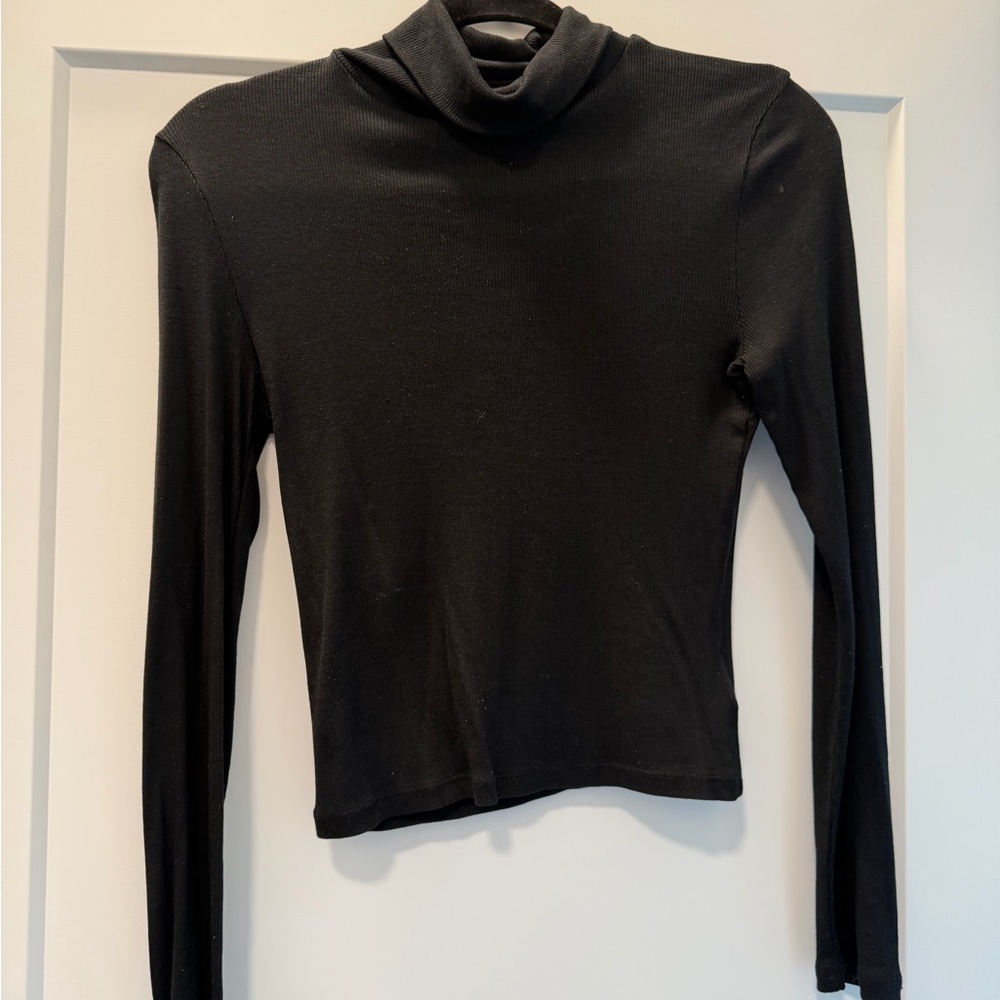 Madewell Ribbed Supercrop Turtleneck Top Black Knit Turtleneck Small